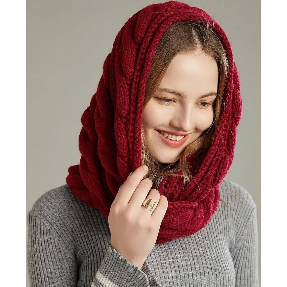 Women's Twist Claret Thick Ribbed Knit Winter Infinity Circle Loop Scarf